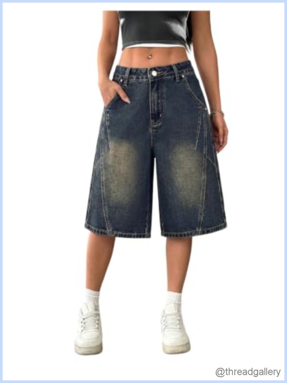 Wide Leg High Rise Bermuda Jean Shorts Baggy Y2k Streetwear Denim Shorts with